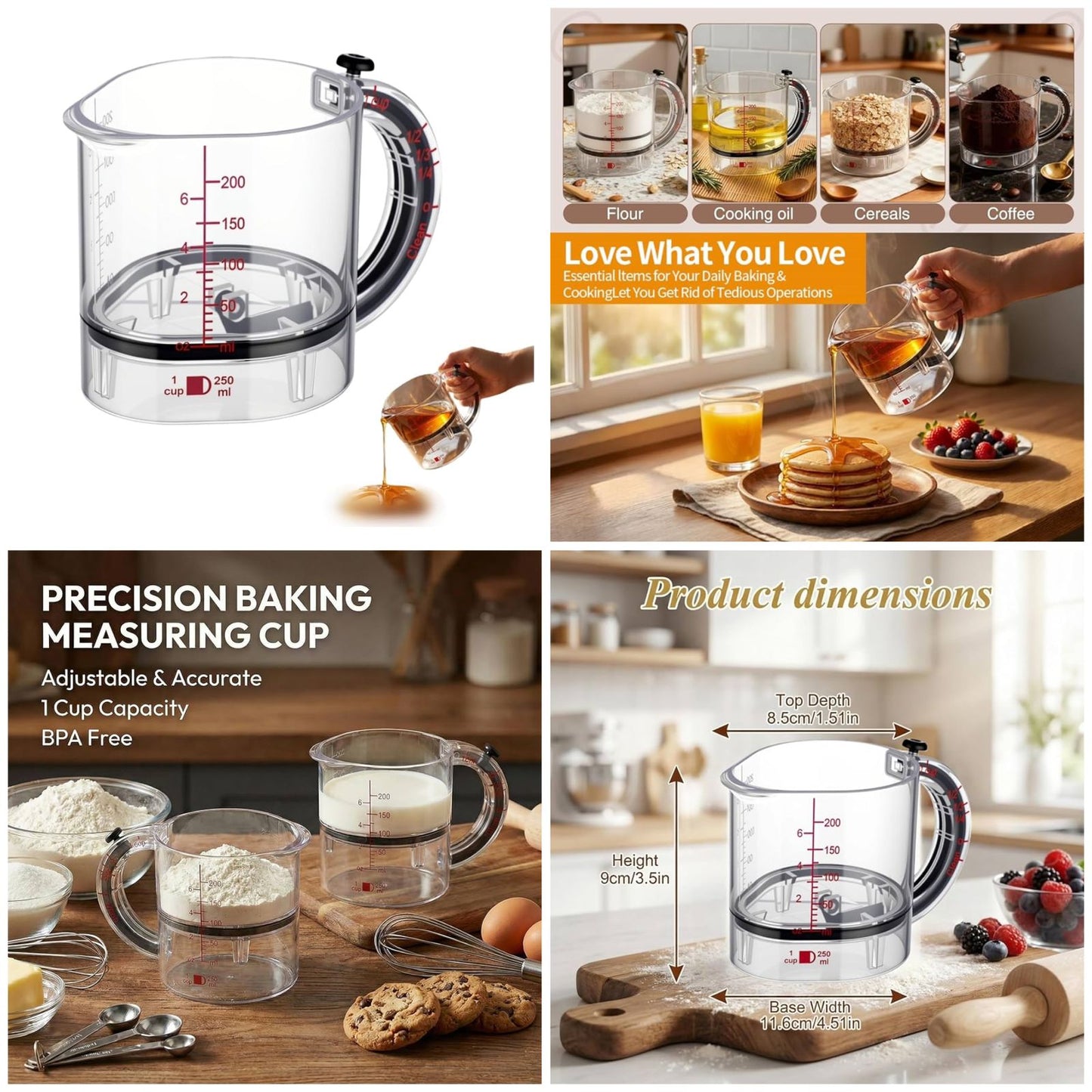 Luxury Precision Kitchen Measuring Cup with Dual Chamber Liquid Separator