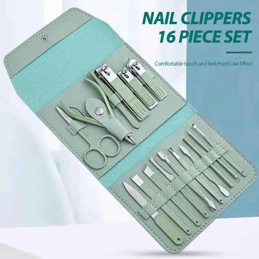16-piece manicure pedicure set with case - Nail kit