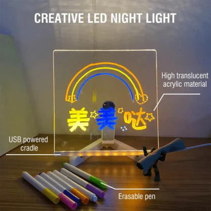 Acrylic LED Board With Colorful Night Light & 7 Neon Pens