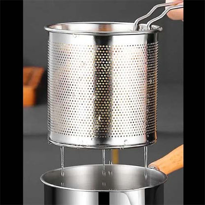 Deep Fryer Set with Stainless Steel Deep Fry Basket Deep Frying Pot Iron & Wire Mesh French Frying Basket Stainless Steel  with Handle for Restaurant Kitchen Cooking Tool