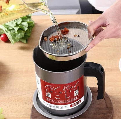 Stainless Steel Oil Filter Pot with Strainer |Kitchen Oil Container