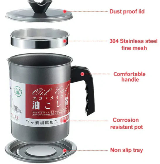 Stainless Steel Oil Filter Pot with Strainer |Kitchen Oil Container