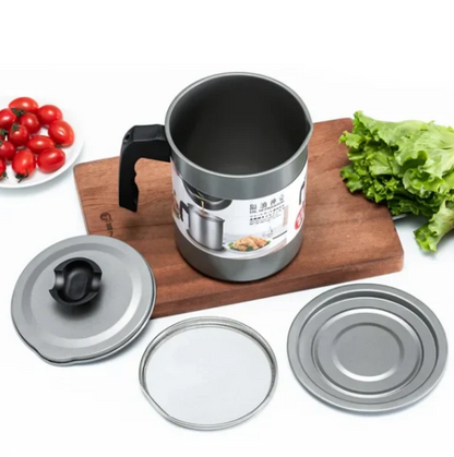 Stainless Steel Oil Filter Pot with Strainer |Kitchen Oil Container