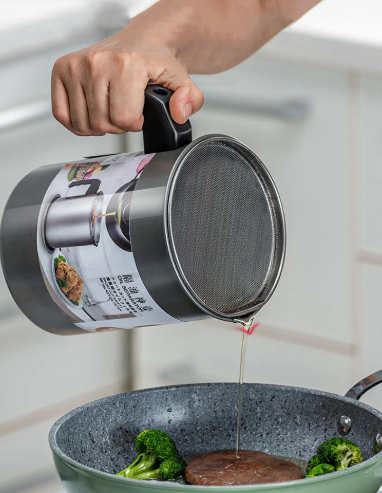 Stainless Steel Oil Filter Pot with Strainer |Kitchen Oil Container