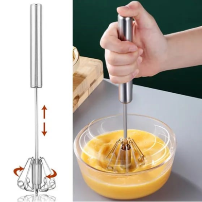 Stainless Steel Hand Push Whisk | Manual Egg Beater & Cream Frother | Self-Rotating Kitchen Hand Mixer for Baking, Coffee, Omelets, Cream & More
