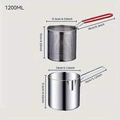 Deep Fryer Set with Stainless Steel Deep Fry Basket Deep Frying Pot Iron & Wire Mesh French Frying Basket Stainless Steel  with Handle for Restaurant Kitchen Cooking Tool